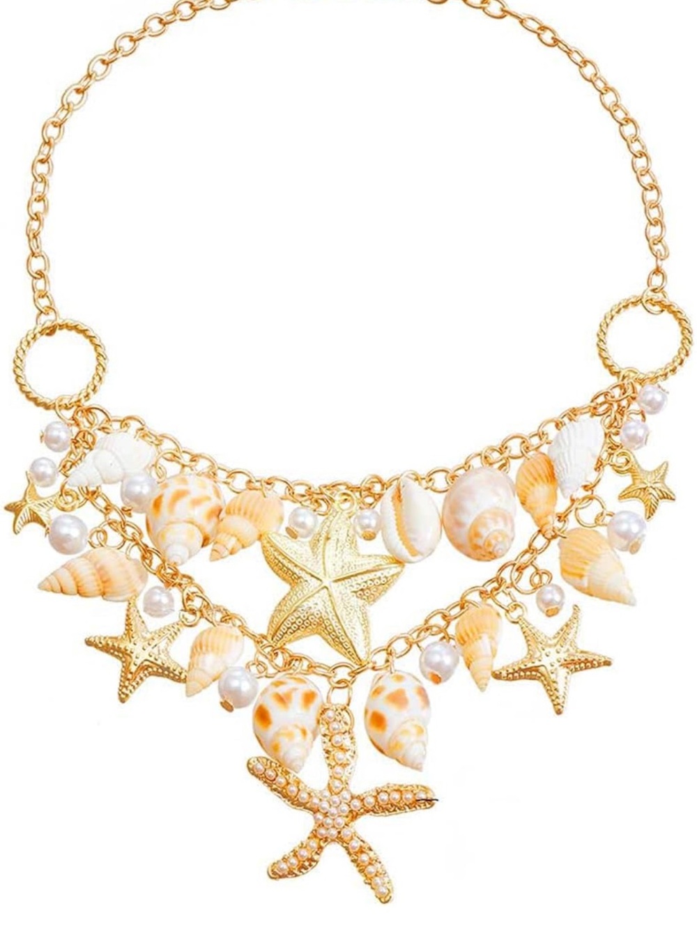 Anthropologie Gold-tone Starfish & Shell Charm Necklace with Cream Shells - Picture 1 of 7